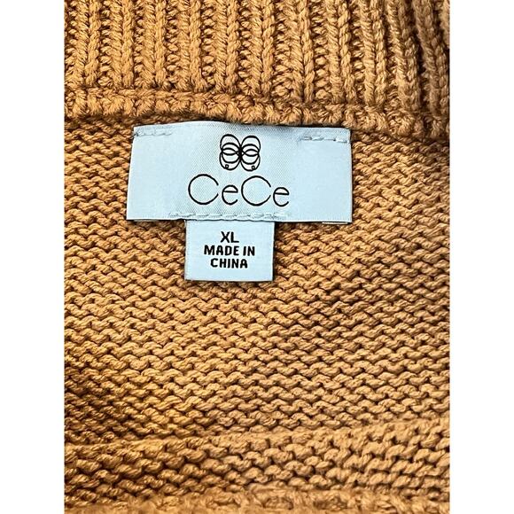 CeCe XL Stripe Shoulder Gold Button Sweater In Cappuccino Brown Black Stripes - Picture 4 of 12